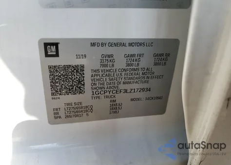 2020 Chevrolet Silverado K1500 Trail Boss Custom from USA, damaged, VIN 1GCPYCEF3LZ172934